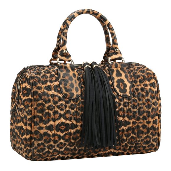 Handbags - Leopard Chevron Quilted Tassel Zipper Top-Handle Handbag Satchel